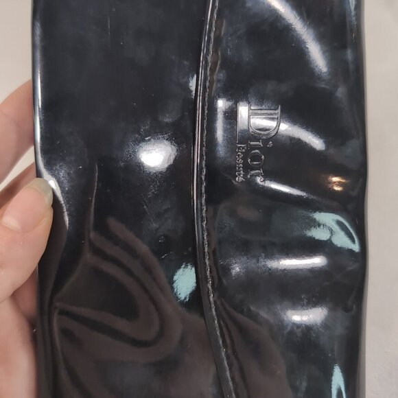 Dior Beauty Black Faux Patent Leather Clutch Wallet Bag Makeup Folder Christian - Picture 5 of 11